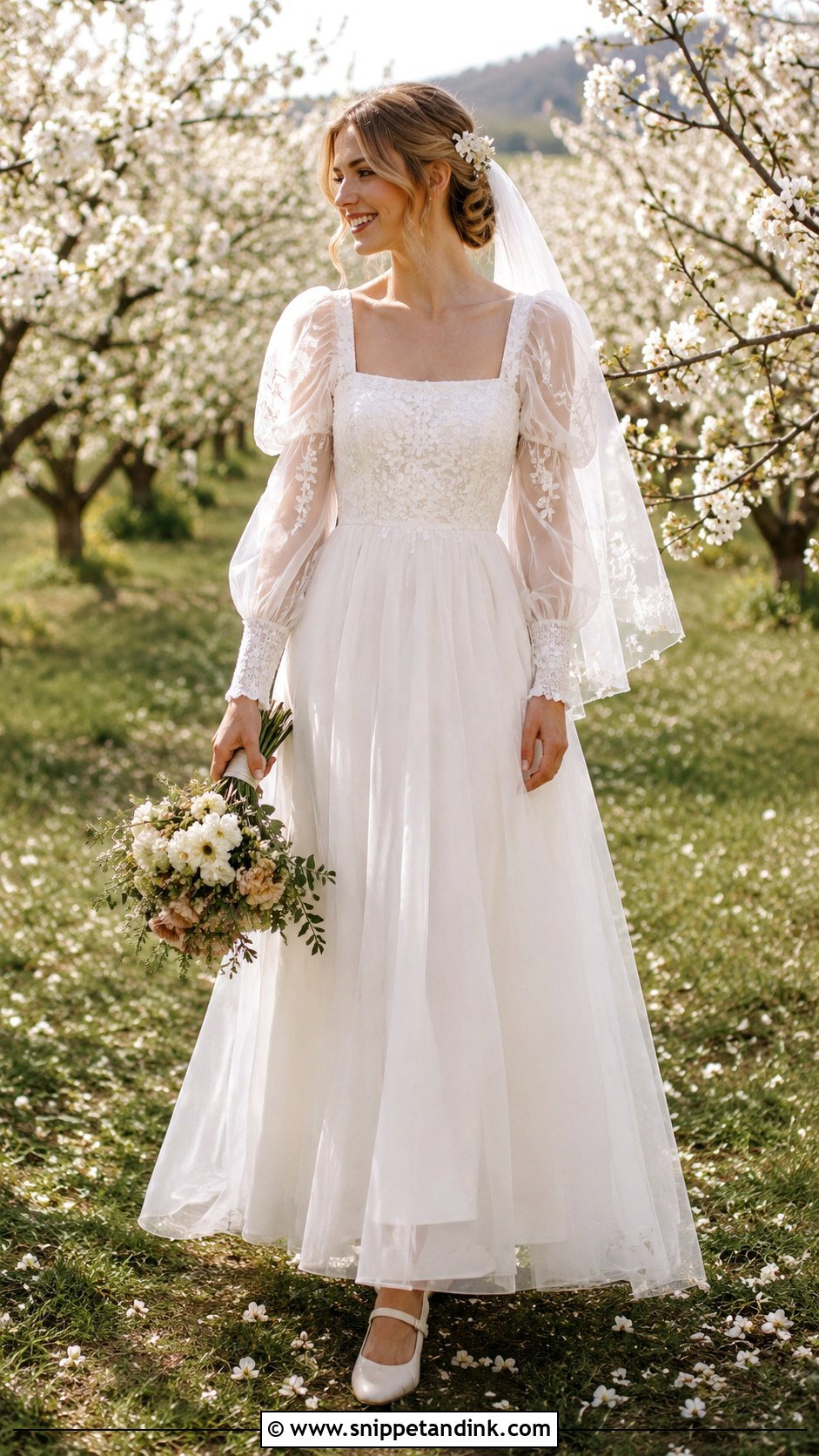 Flowy Cottagecore Wedding Dress With Puff Sleeves - Snippet and Ink - 20 Flowy Wedding Dress with Sleeves