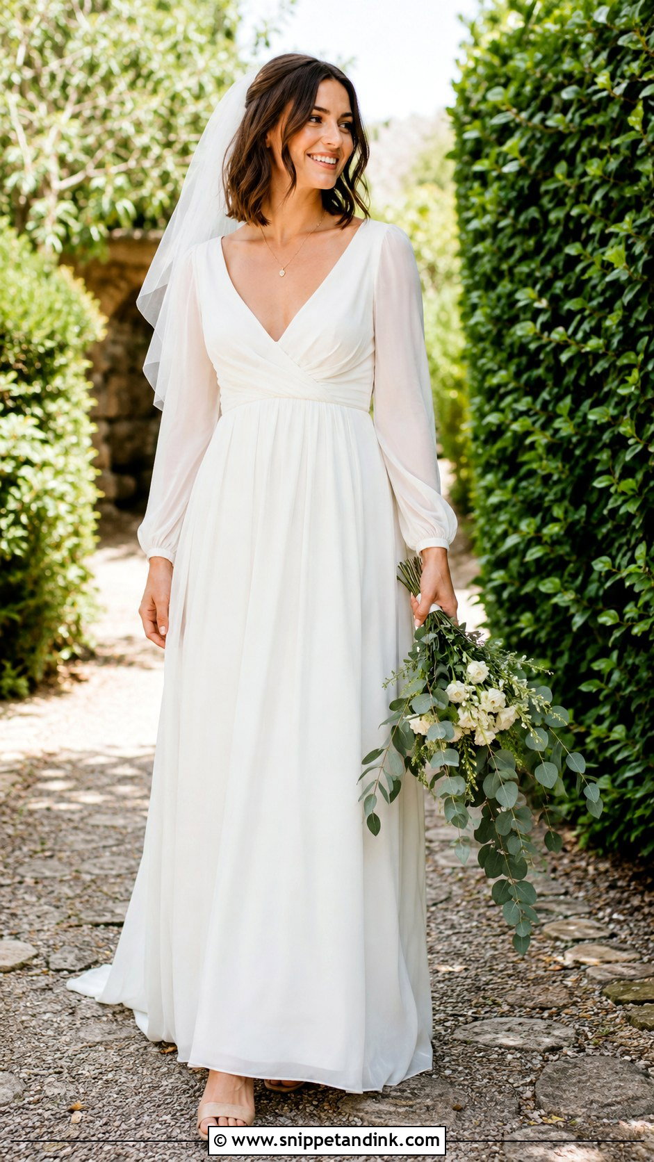 Flowy Empire Waist Wedding Dress With Long Sleeves - Snippet and Ink - 20 Flowy Wedding Dress with Sleeves
