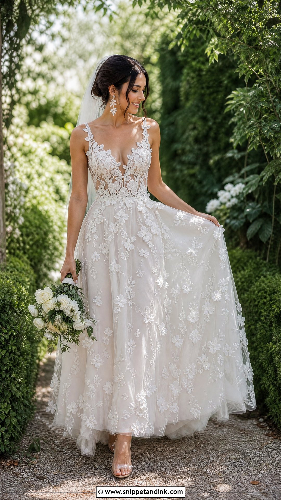 Flowy Floral Applique Wedding Dress - Snippet and Ink - 25 Flowy Wedding Dress Whimsical Ideas