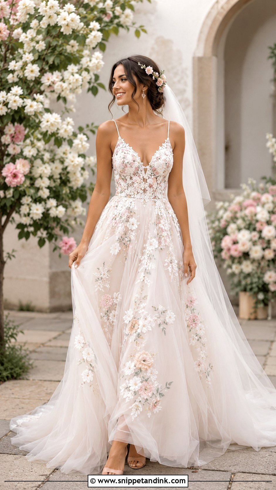 Flowy Floral Wedding Dress - Snippet and Ink - 25 Flowy Wedding Dresses