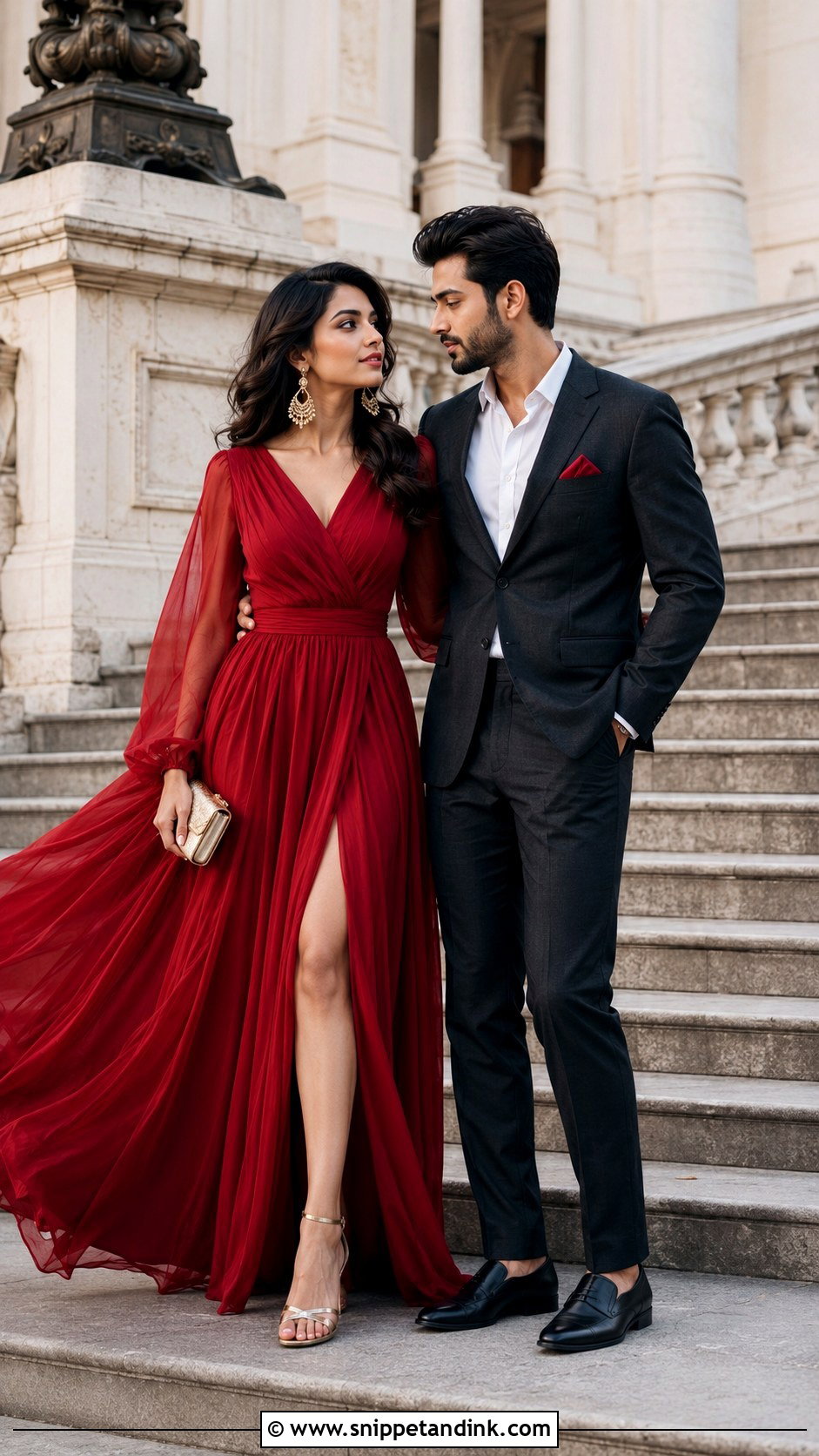 Flowy Gown And Tailored Suit Pre Wedding Shoot Outfit - Snippet and Ink - 20 Indian Pre Wedding Shoot Outfit Ideas
