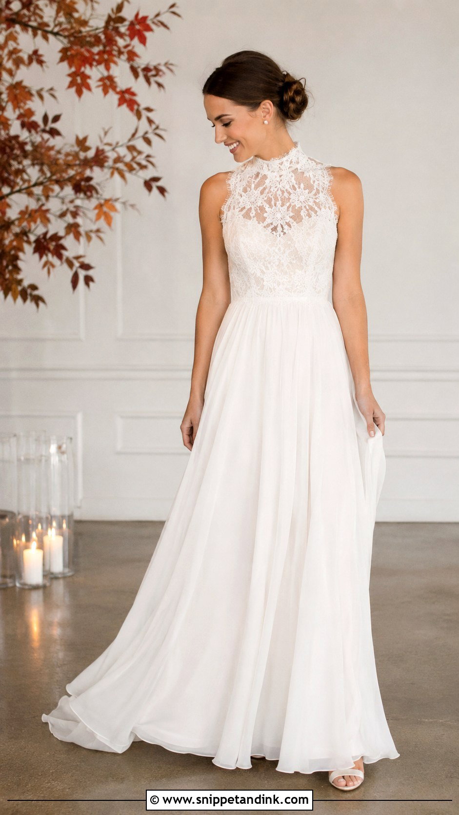 Flowy High Neck Wedding Dress - Snippet and Ink - 25 Flowy Wedding Dresses