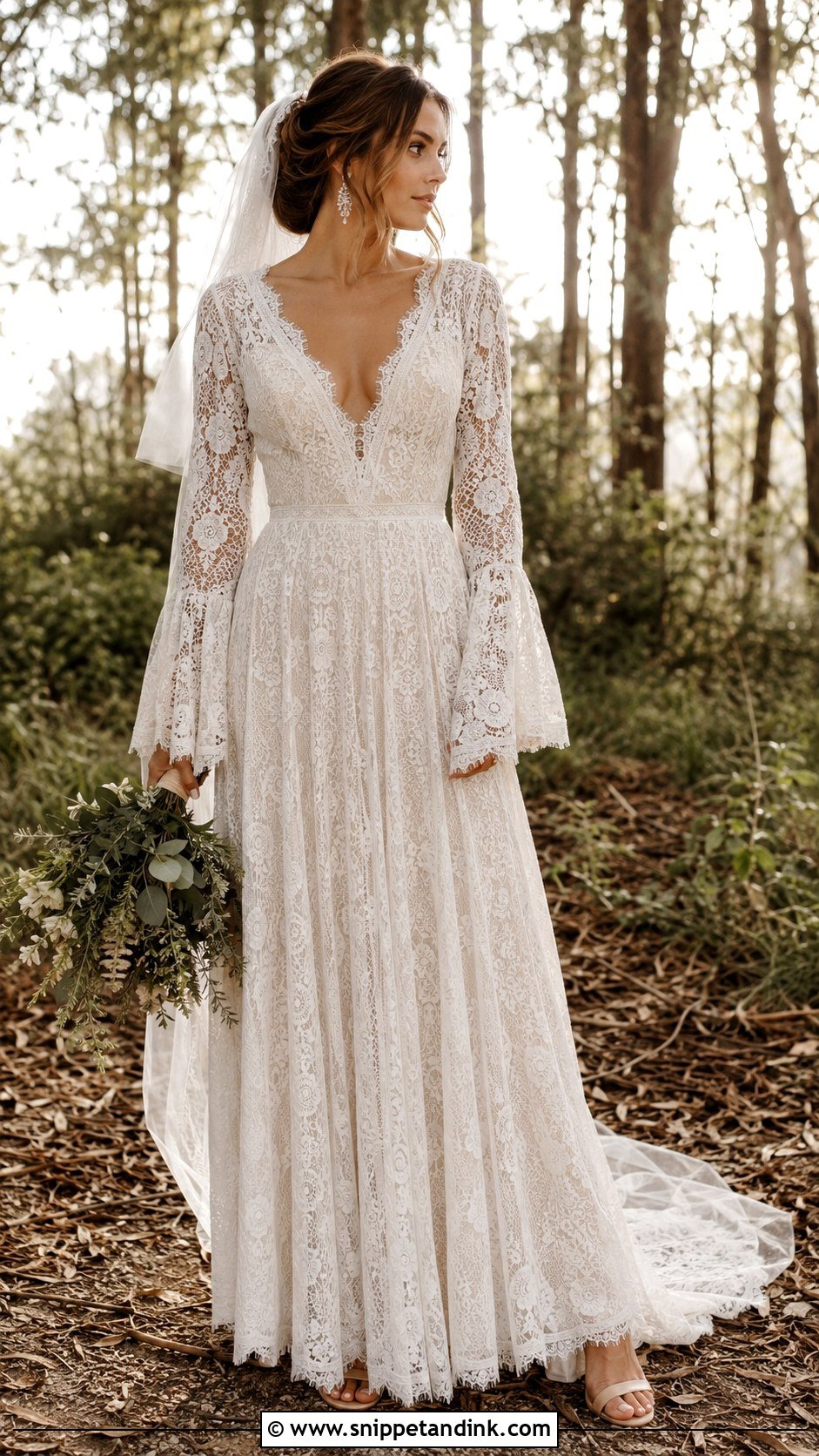 Flowy Lace Wedding Dress With Bell Sleeves - Snippet and Ink - 20 Flowy Wedding Dress with Sleeves