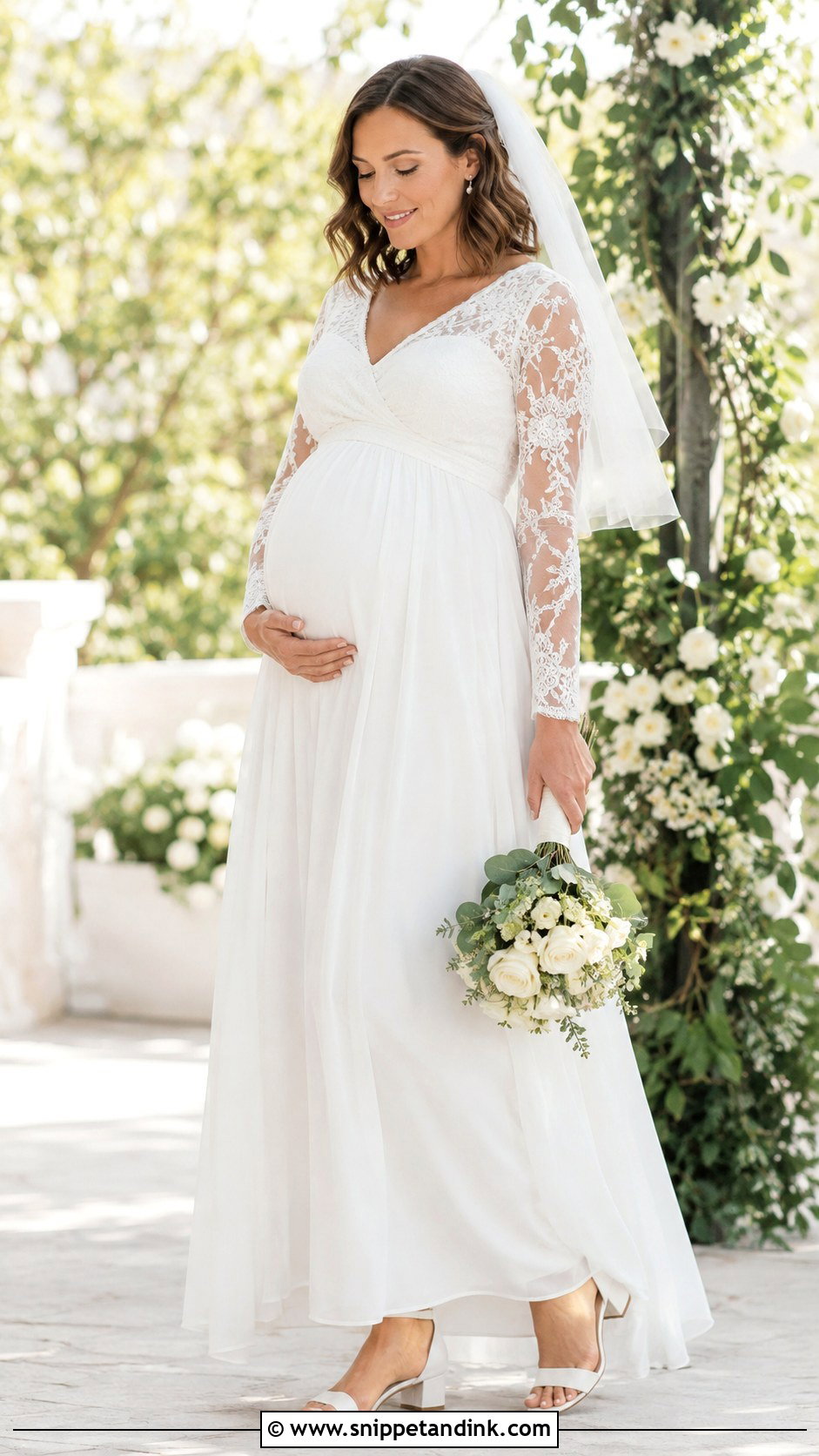 Flowy Maternity Wedding Dress With Lace Sleeves - Snippet and Ink - 20 Flowy Wedding Dress with Sleeves