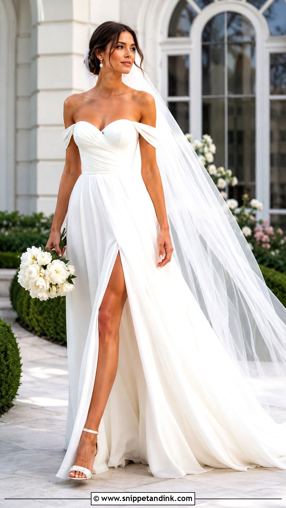 Flowy Off Shoulder Wedding Dress - Snippet and Ink - 25 Flowy Wedding Dresses