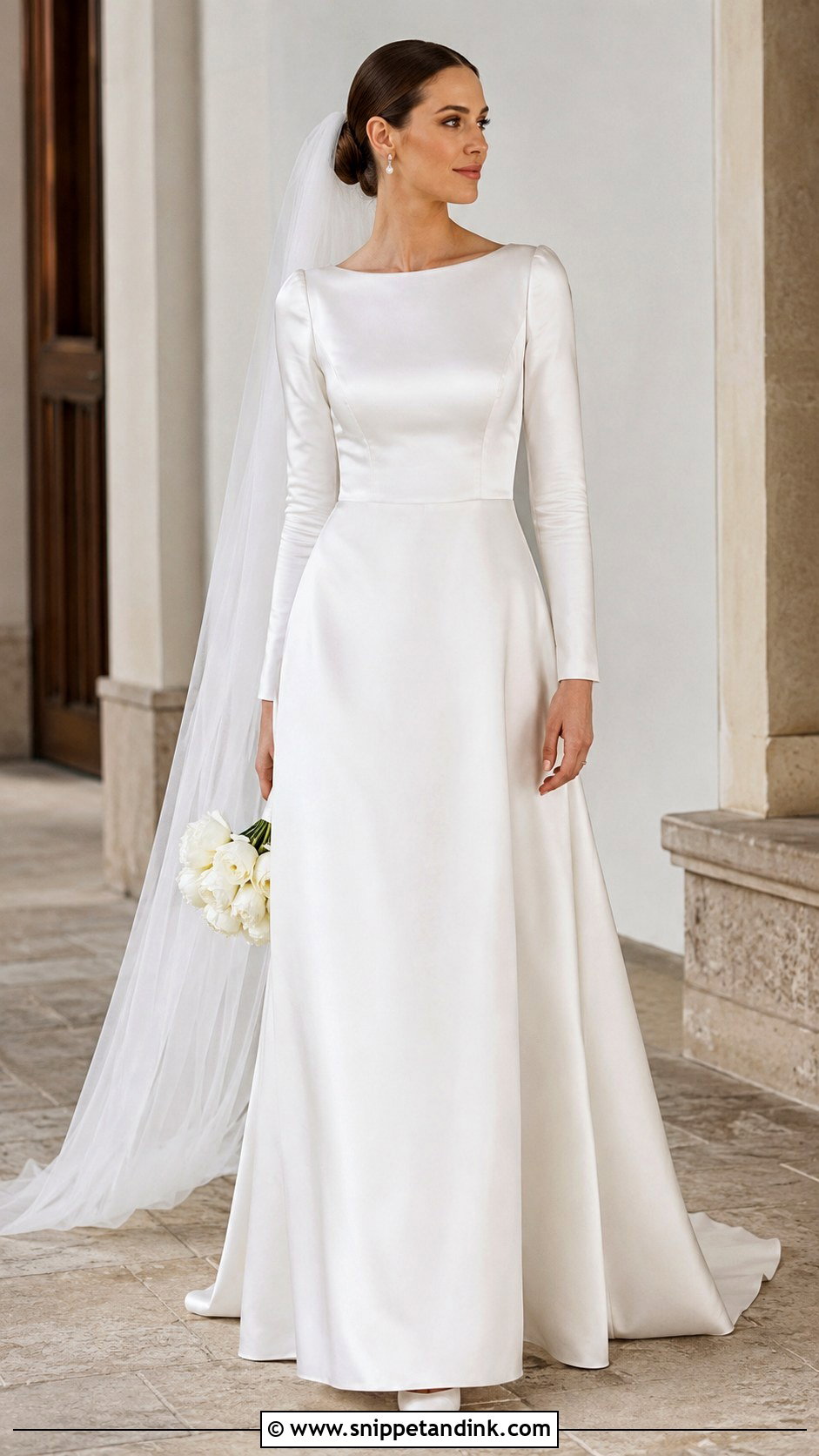 Flowy Satin Wedding Dress With Fitted Sleeves - Snippet and Ink - 20 Flowy Wedding Dress with Sleeves