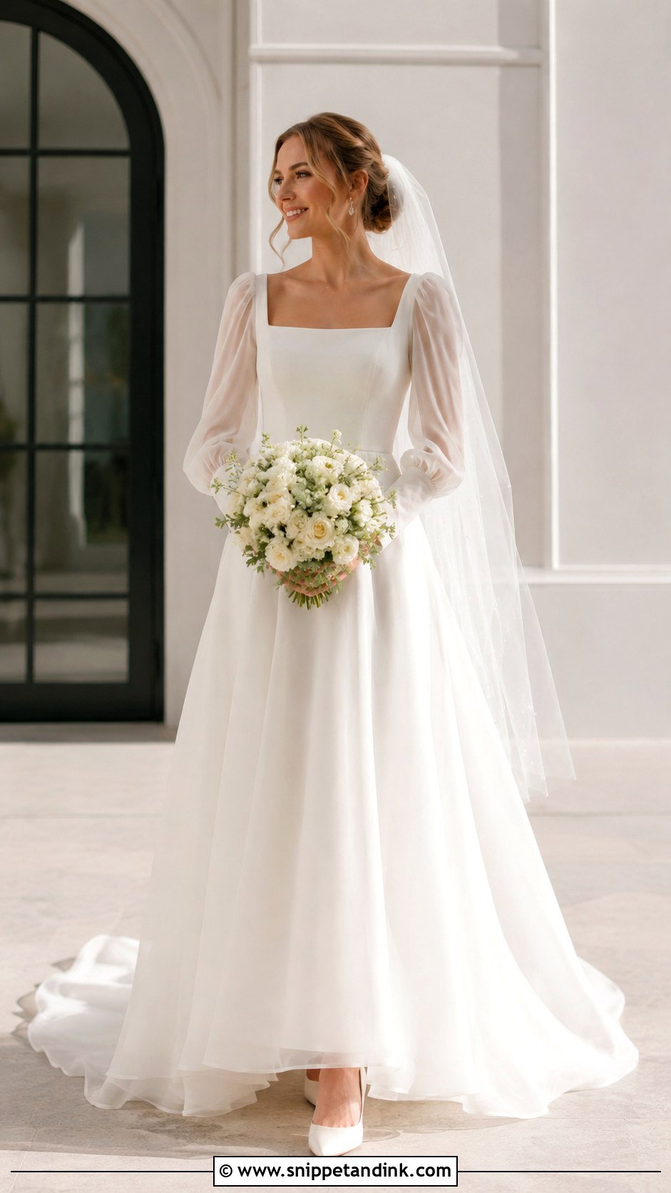Flowy Square Neck Wedding Dress With Sleeves - Snippet and Ink - 20 Flowy Wedding Dress with Sleeves