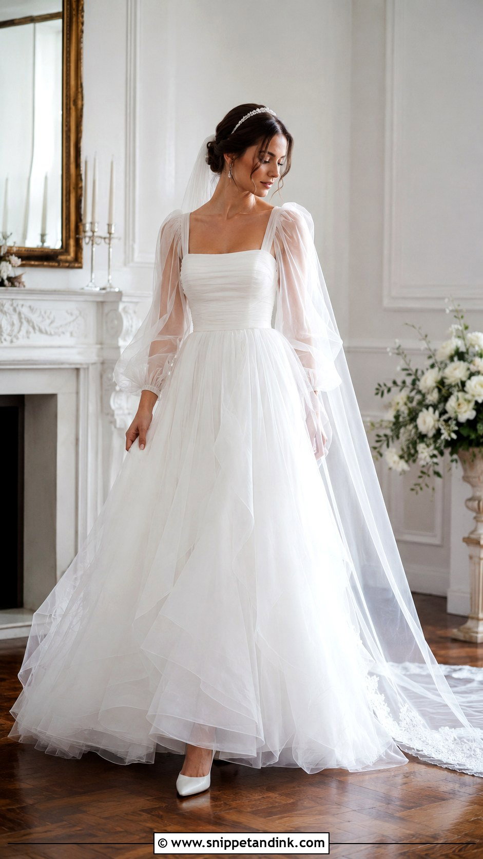 Flowy Tulle Wedding Dress With Puff Sleeves - Snippet and Ink - 20 Flowy Wedding Dress with Sleeves