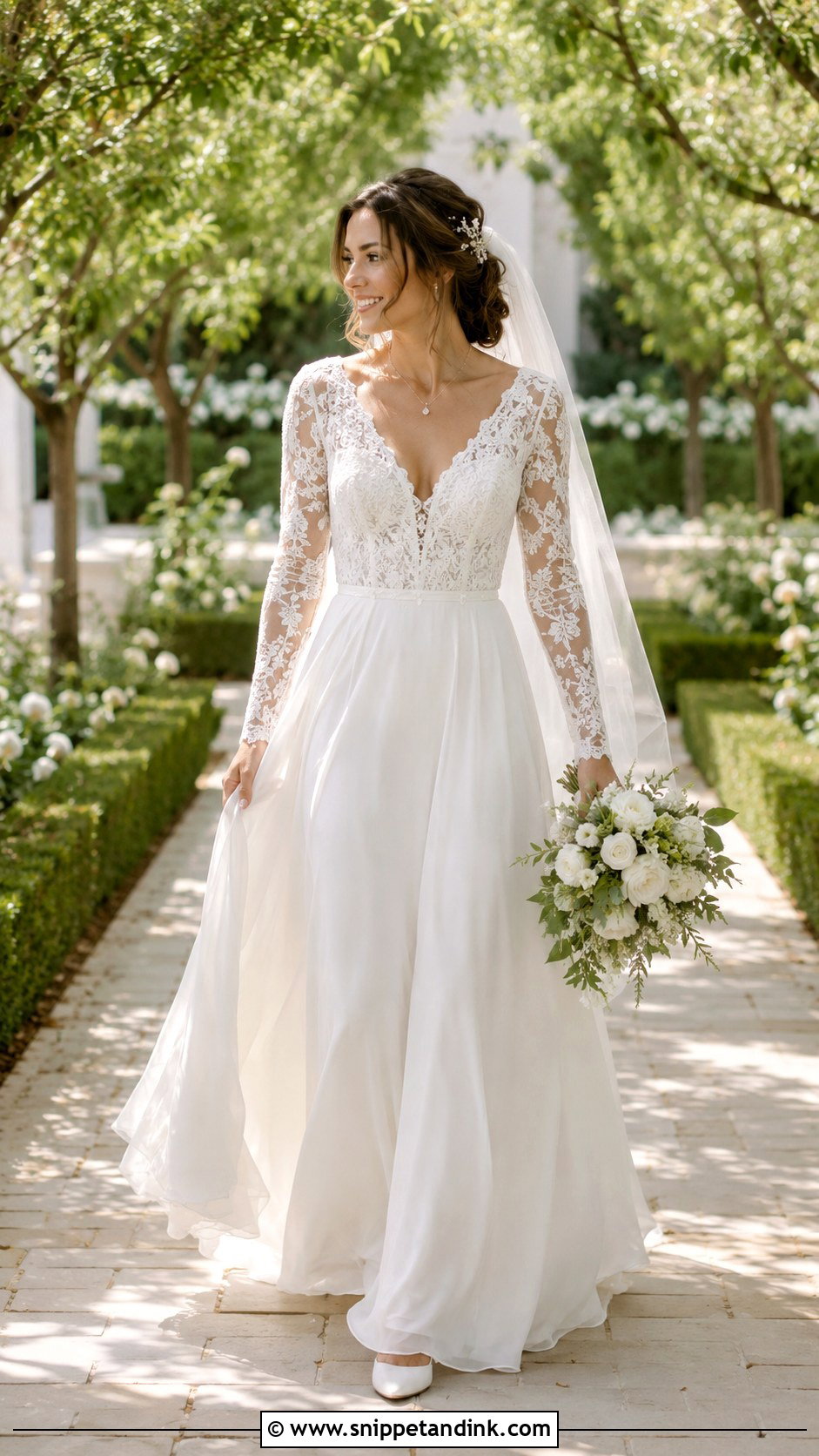 Flowy V Neck Wedding Dress With Lace Sleeves - Snippet and Ink - 20 Flowy Wedding Dress with Sleeves