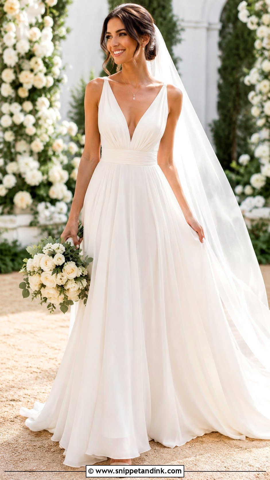 Flowy V Neck Wedding Dress - Snippet and Ink - 25 Flowy Wedding Dresses