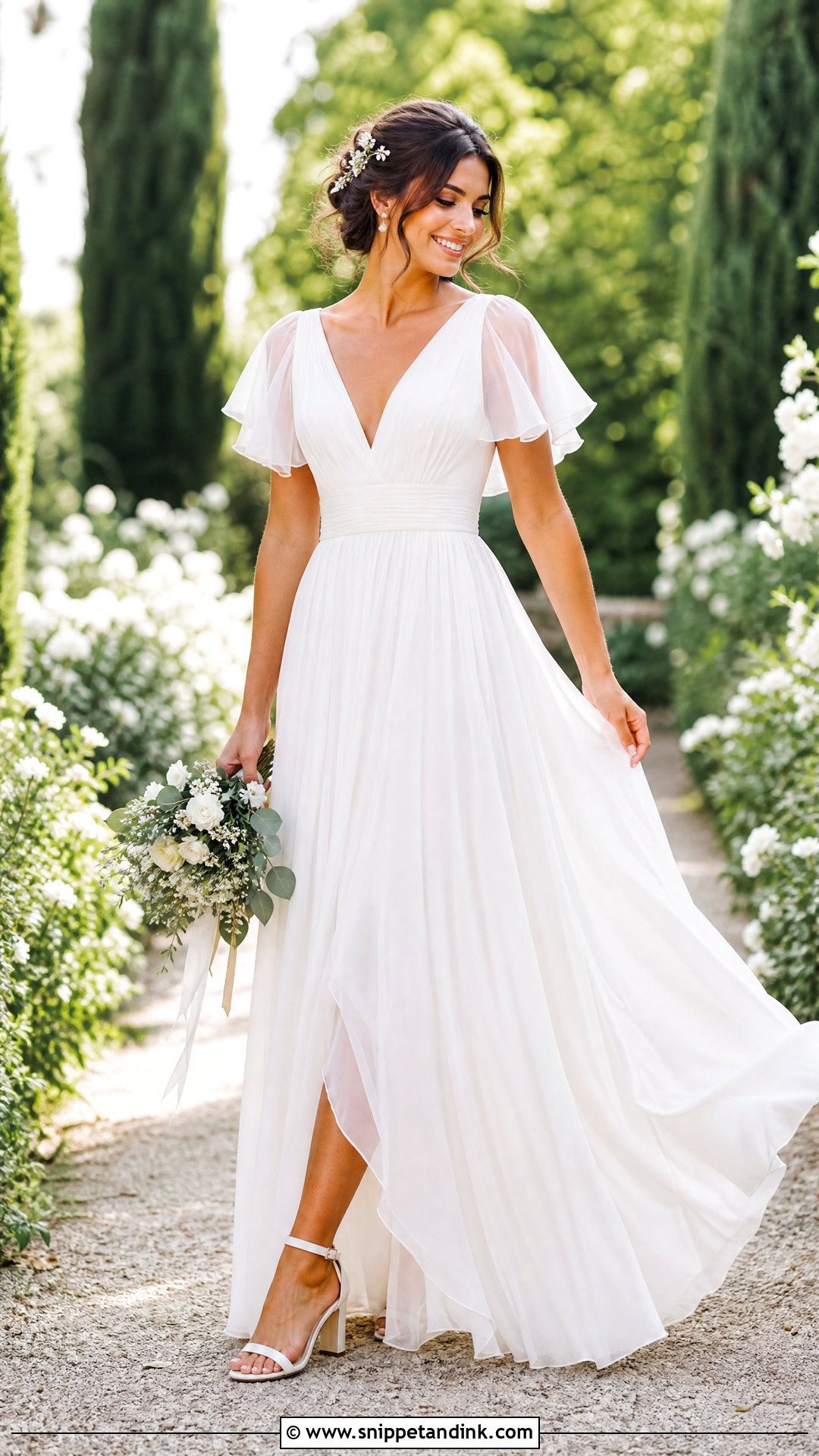 Flowy Wedding Dress With Flutter Sleeves - Snippet and Ink - 25 Flowy Wedding Dress Whimsical Ideas