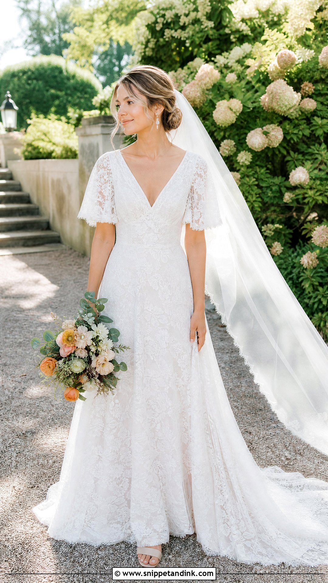 Flutter Short Sleeve Lace Wedding Dress - Snippet and Ink - 20 Short Sleeve Lace Wedding Dress Ideas