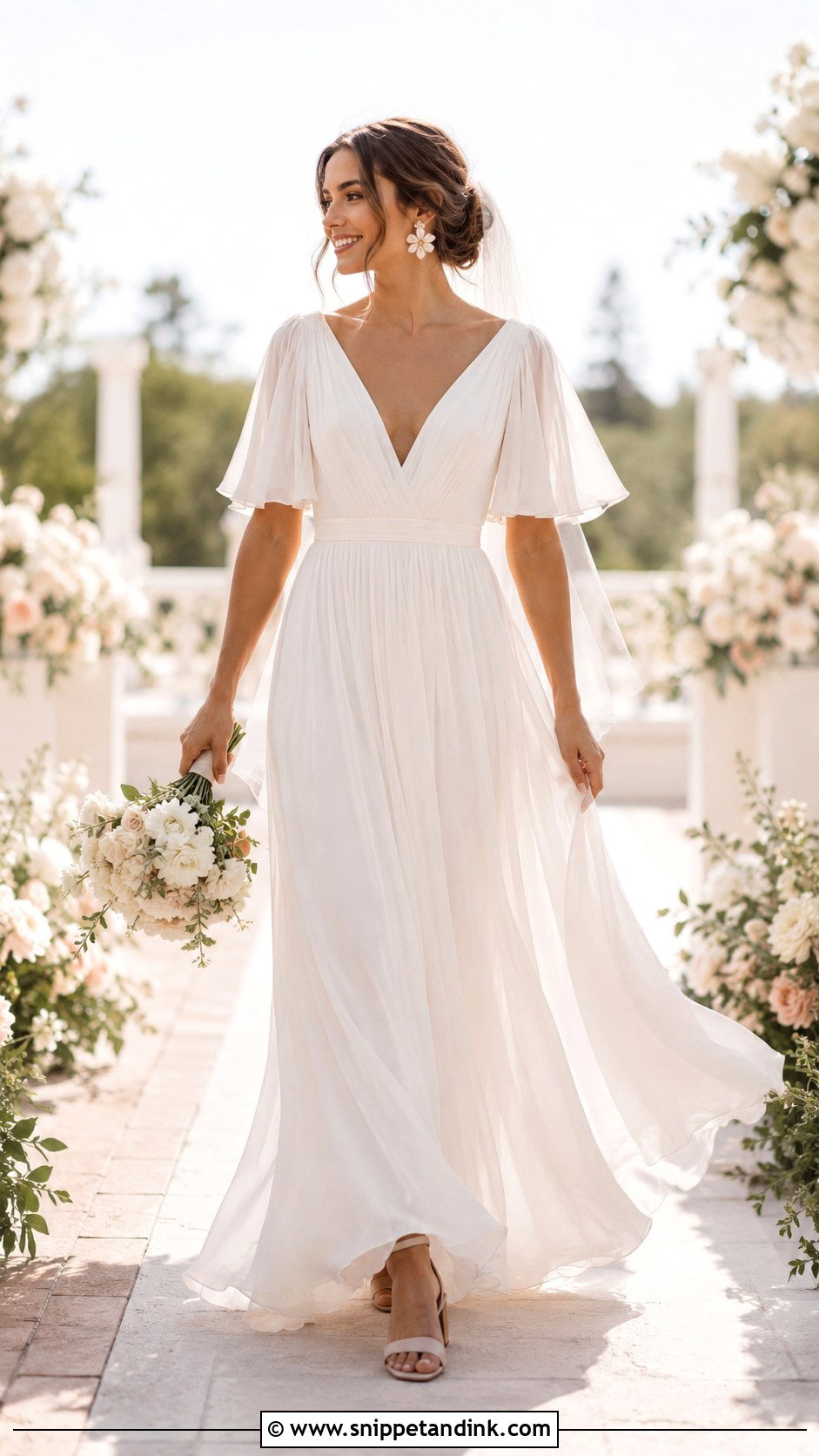 Flutter Sleeve A Line Wedding Dress - Snippet and Ink - 20 Broad Shoulder Wedding Dress Ideas