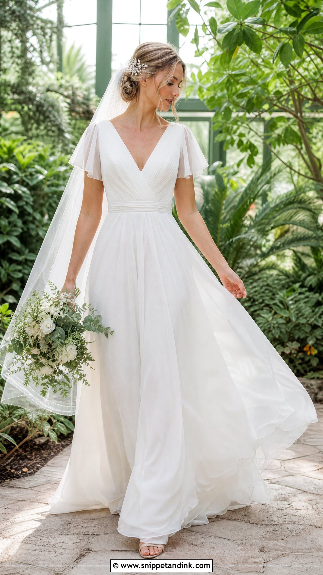 Flutter Sleeve A Line Wedding Dress - Snippet and Ink - 20 Wedding Dresses for Inverted Triangle