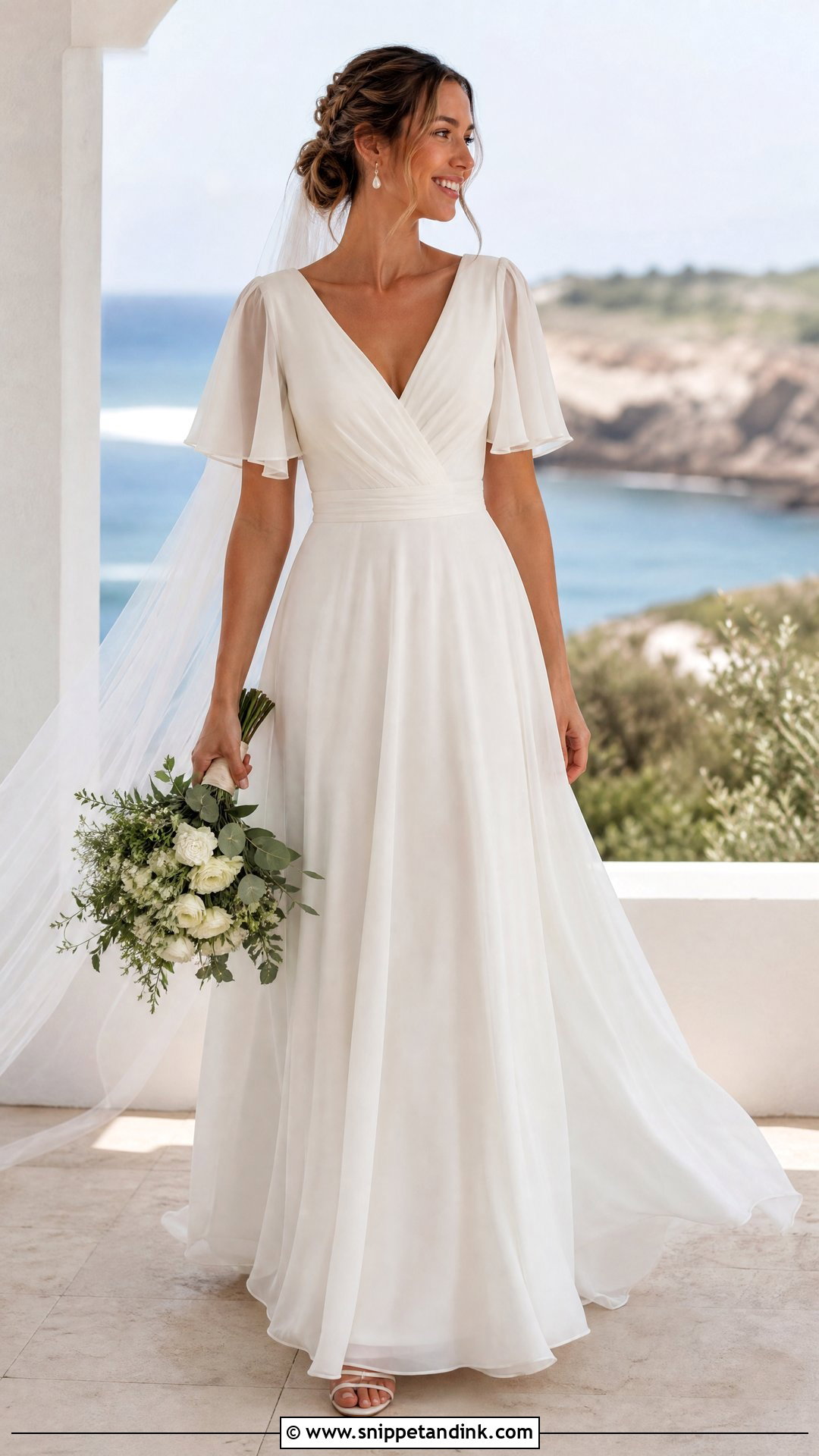 Flutter Sleeve A Line Wedding Dress - Snippet and Ink - 25 Aline Wedding Dress with Sleeves