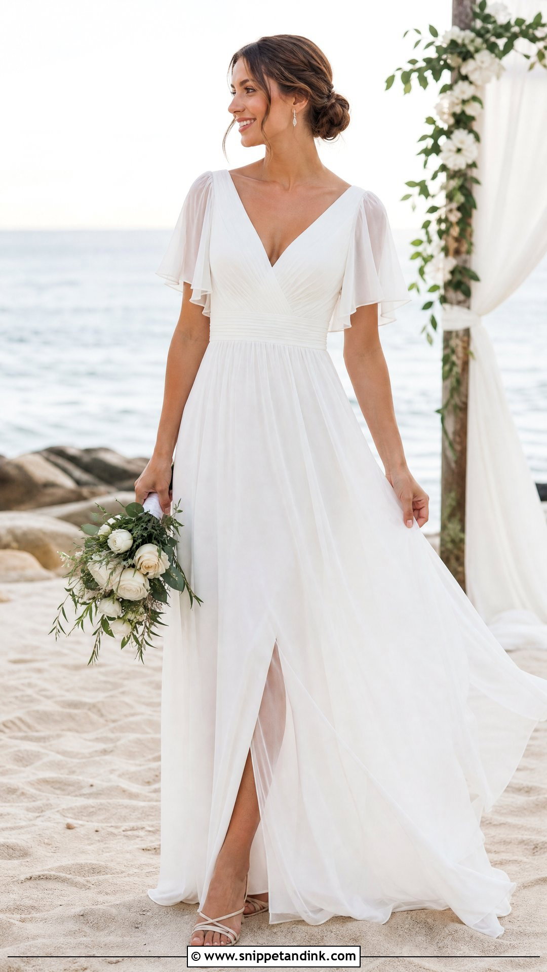 Flutter Sleeve Beach Wedding Dress - Snippet and Ink - 25 Simple Beach Wedding Dress Ideas