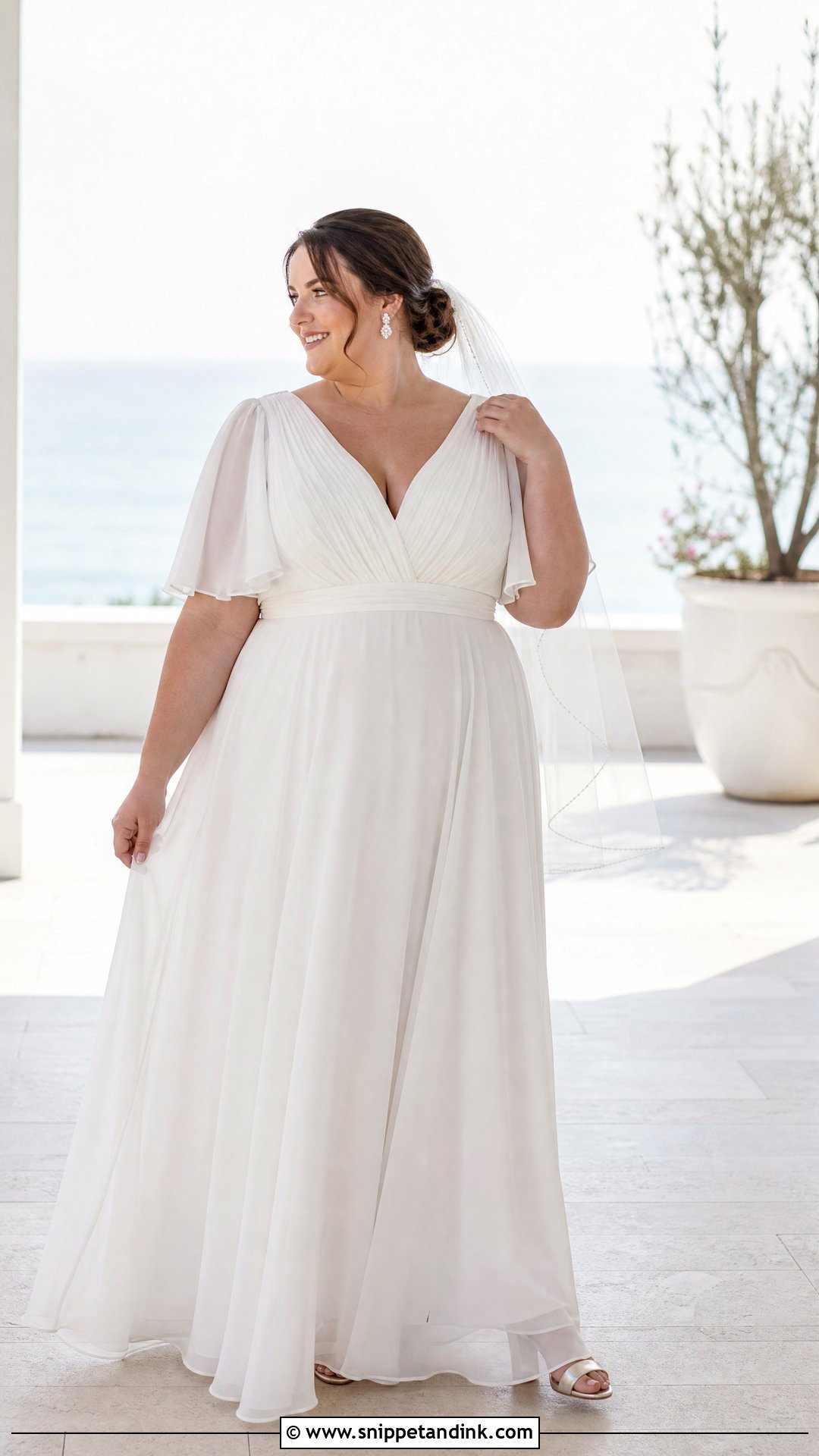 Flutter Sleeve Chiffon Plus Size Wedding Gown - Snippet and Ink - 20 Plus Size Wedding Gowns with Sleeves