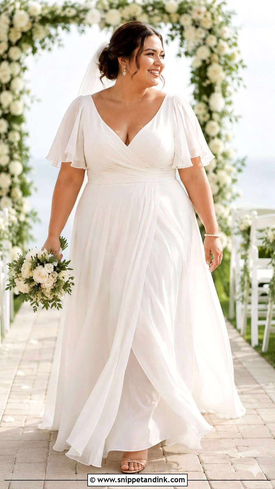 Flutter Sleeve Chiffon Wedding Dress - Snippet and Ink - 20 Curvy Wedding Dress Sleeves