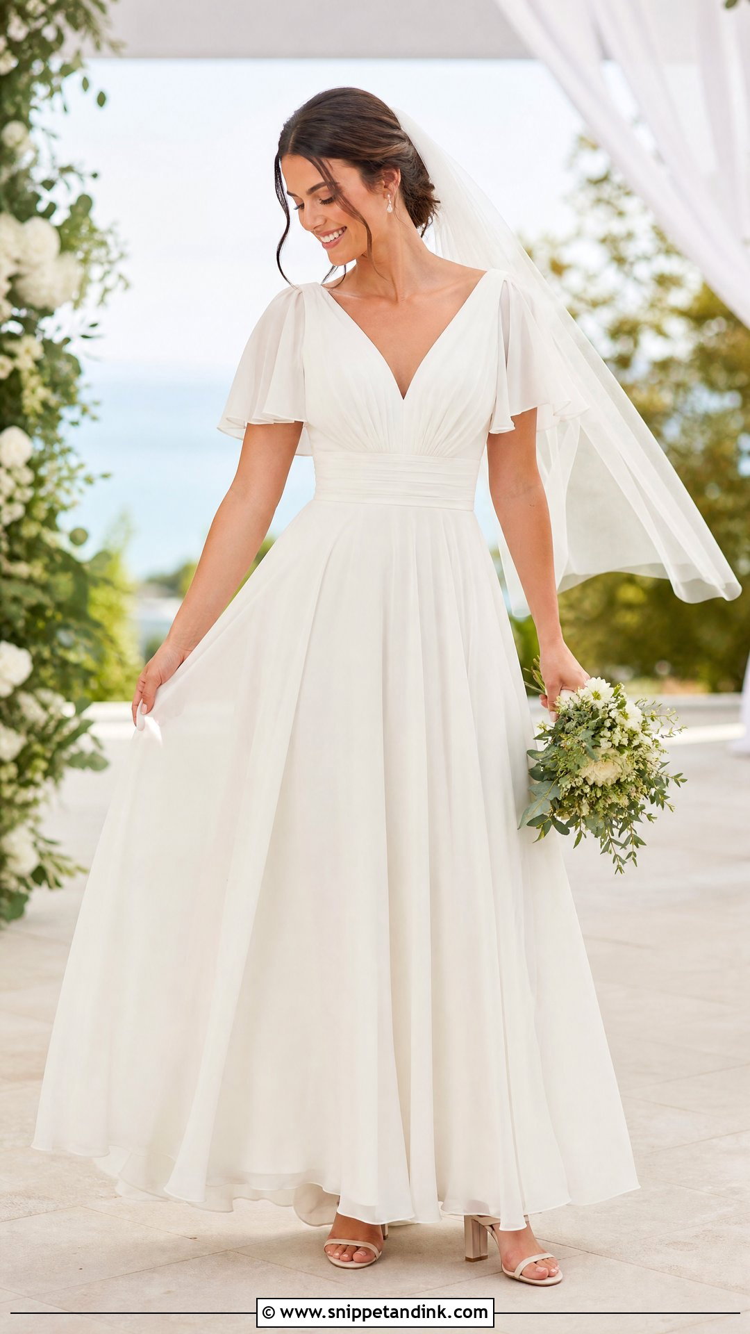 Flutter Sleeve Chiffon Wedding Dress - Snippet and Ink - 20 Unique Wedding Dresses with Sleeves