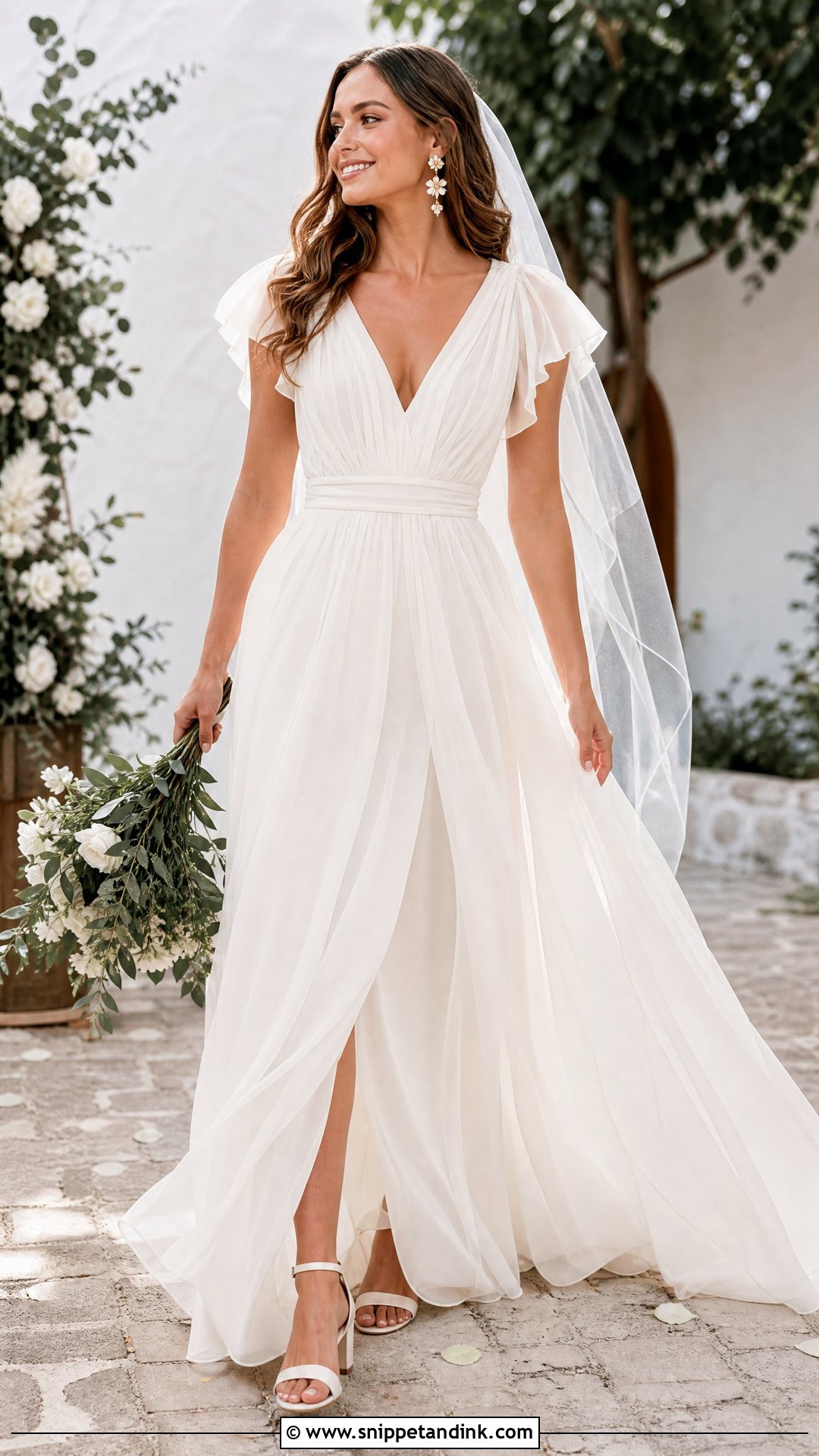 Flutter Sleeve Chiffon Wedding Dress - Snippet and Ink - 20 Pretty Wedding Dresses with Sleeves