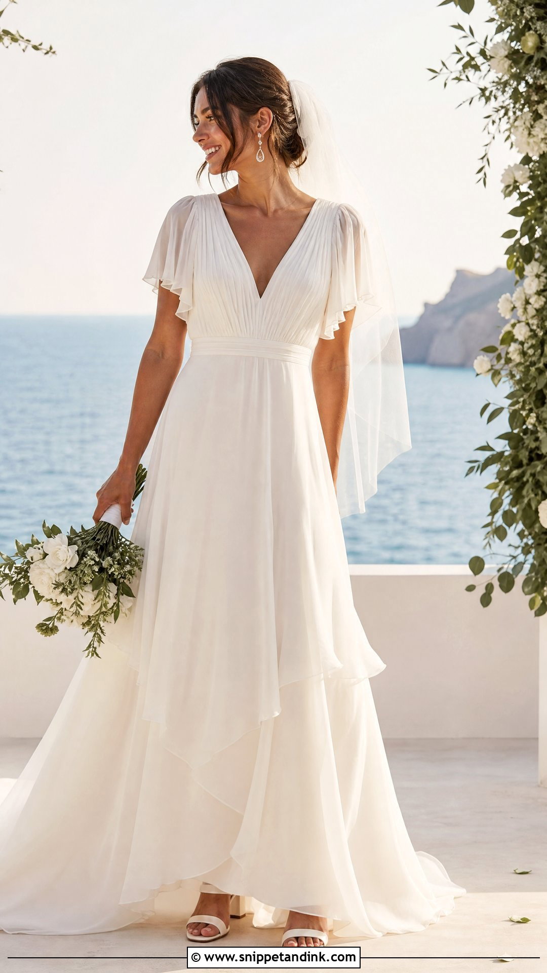 Flutter Sleeve Chiffon Wedding Dress - Snippet and Ink - 20 Wedding Dresses with Short Sleeves