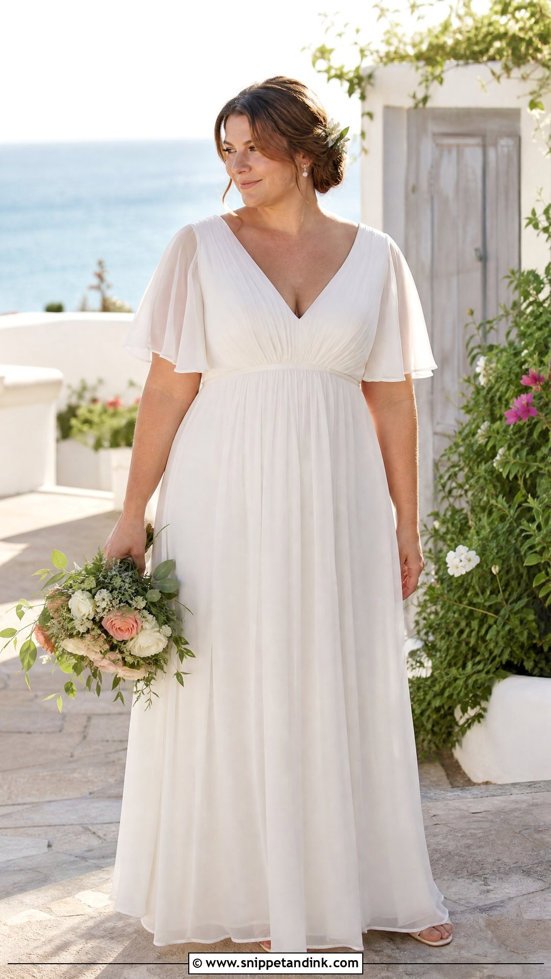 Flutter Sleeve Empire Wedding Dress for Broad Shoulders - Snippet and Ink - 20 Wedding Dresses for Broad Shoulders