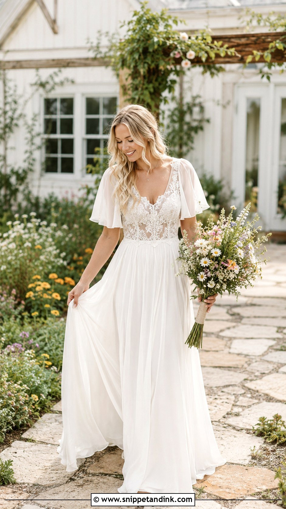Flutter Sleeve Farmhouse Wedding Dress - Snippet and Ink - 25 Farmhouse Wedding Dress Ideas