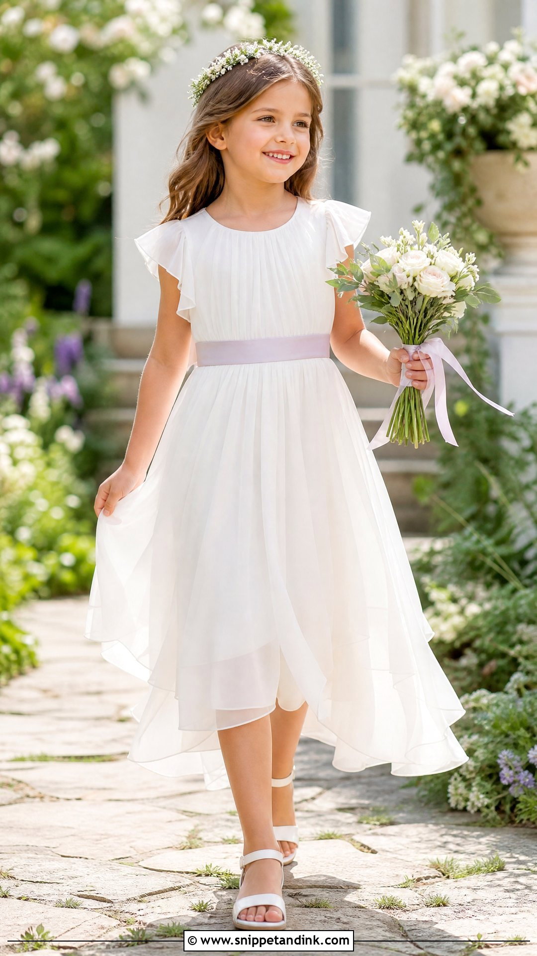 Flutter Sleeve Little Bride Chiffon Gown - Snippet and Ink - 25 Little Bride Gown Styles for Kids