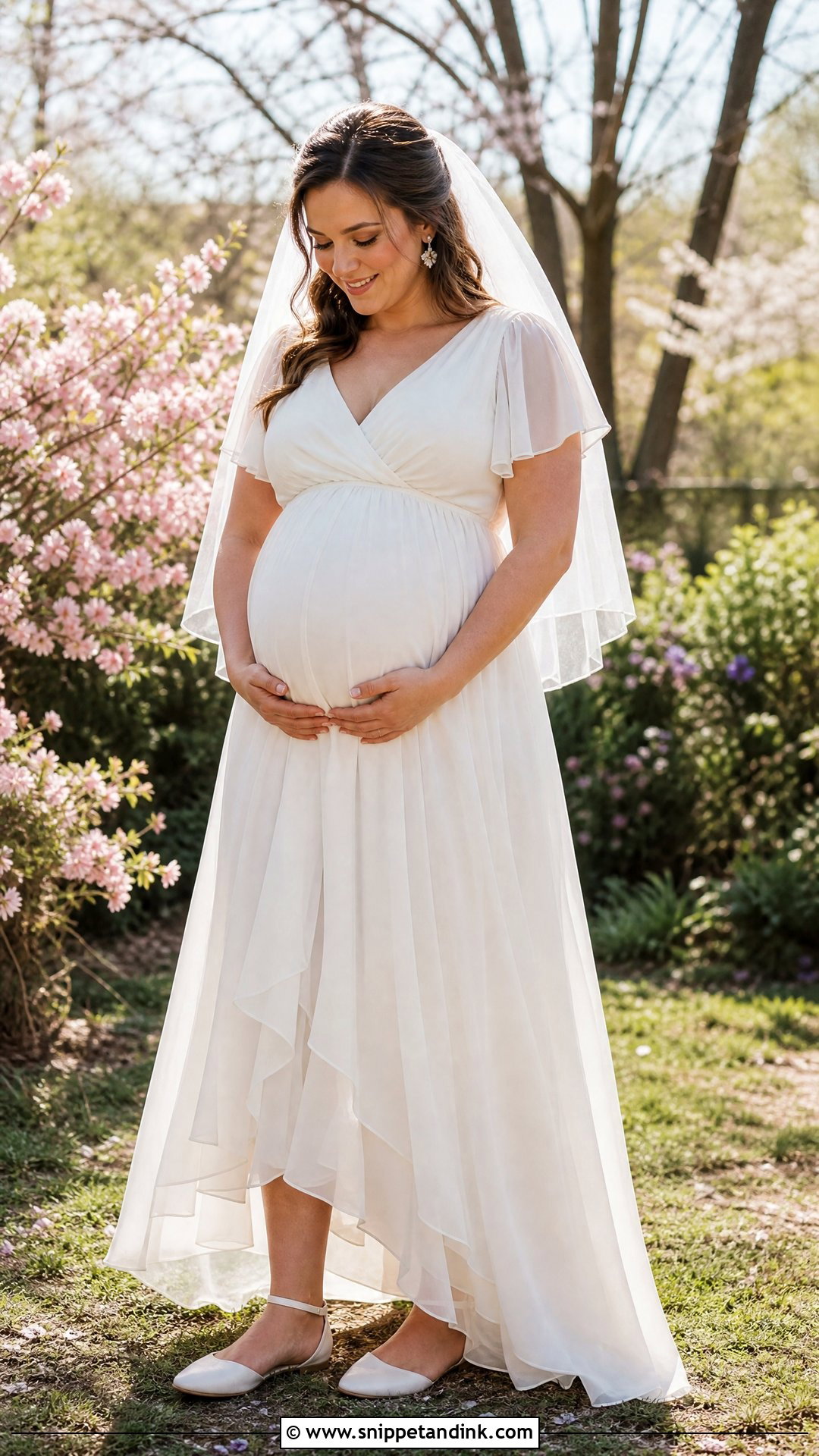 Flutter Sleeve Maternity Bridal Gown - Snippet and Ink - 25 Maternity Bridal Gowns