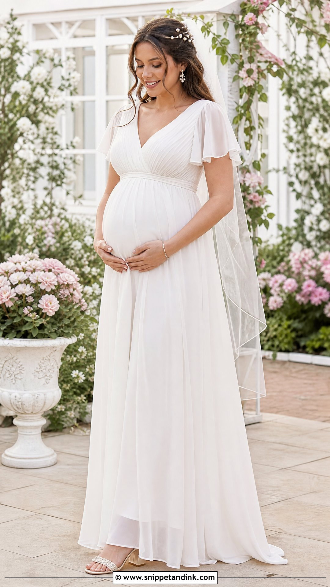 Flutter Sleeve Maternity Wedding Dress - Snippet and Ink - 20 Simple Wedding Dress for Pregnant Bride Ideas