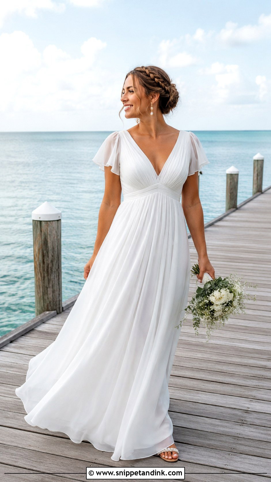 Flutter Sleeve Ocean Wedding Dress - Snippet and Ink - 20 Ocean Wedding Dress Ideas