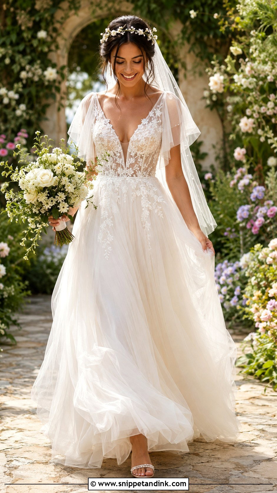 Flutter Sleeve Tulle Wedding Dress - Snippet and Ink - 20 Romantic Wedding Dress with Sleeves