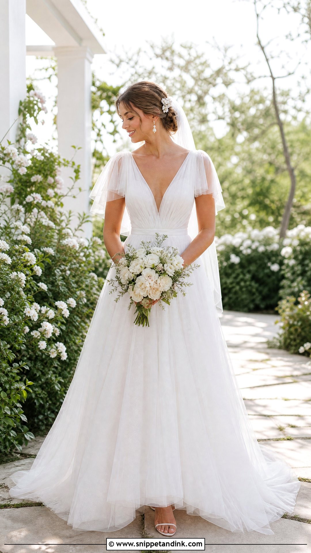 Flutter Sleeve Tulle Wedding Dress - Snippet and Ink - 20 Tulle Sleeve Wedding Dress Ideas
