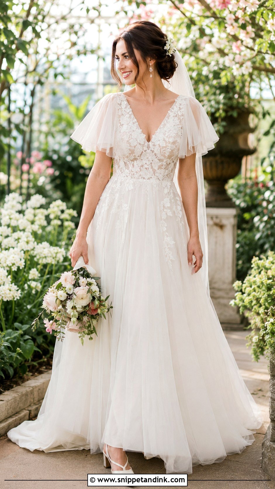 Flutter Sleeve Tulle Wedding Dress - Snippet and Ink - 20 Ethereal Wedding Dress with Sleeves