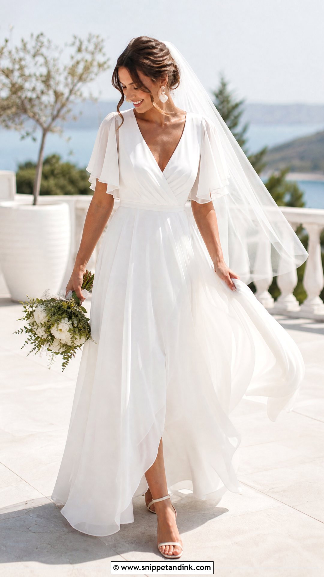 Flutter Sleeve V Neck Wedding Dress - Snippet and Ink - 20 V Neck Wedding Dress with Sleeves