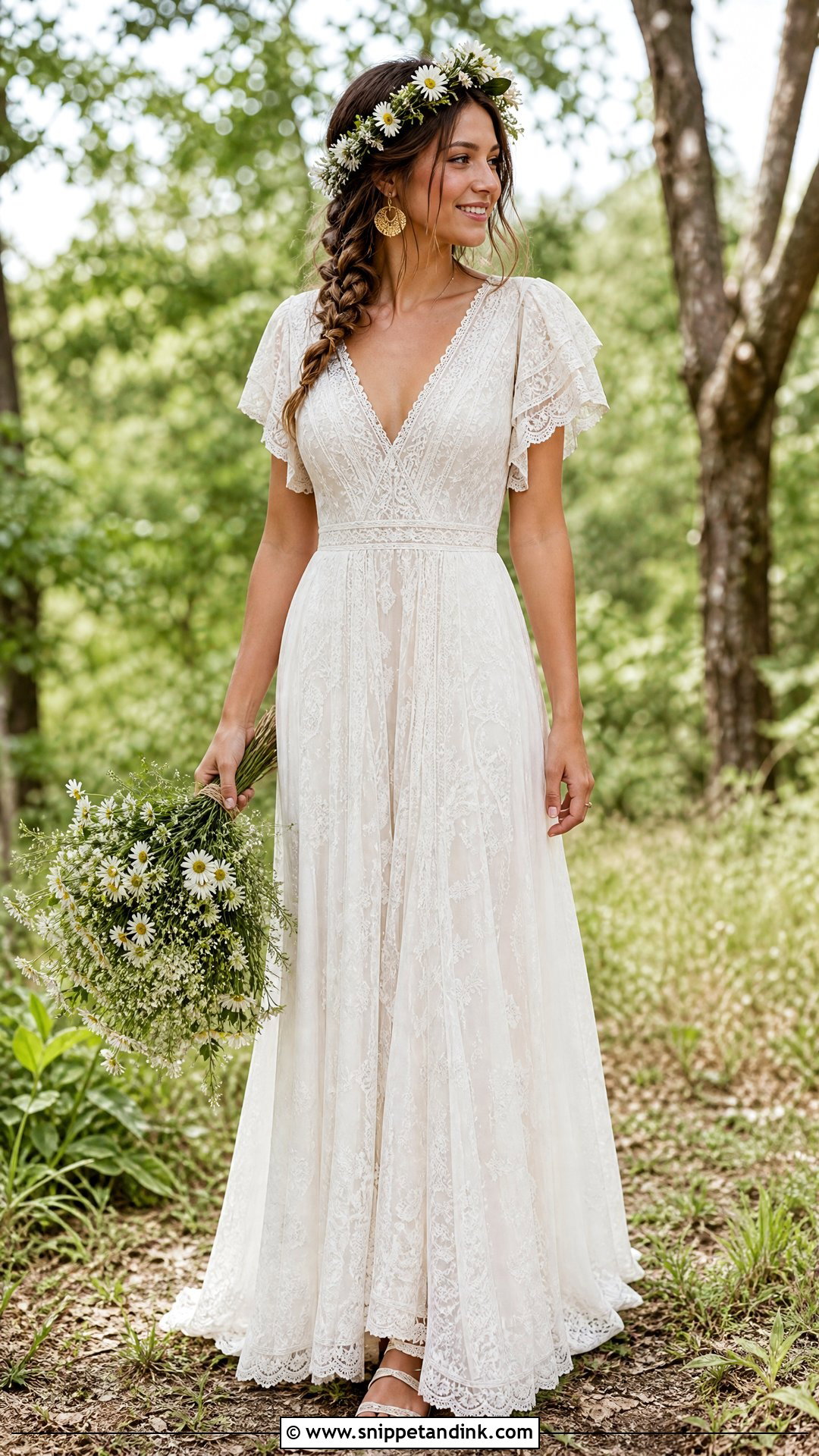 Flutter Sleeve Vintage Bohemian Lace Wedding Dress - Snippet and Ink - 20 Vintage Bohemian Lace Wedding Dress Ideas
