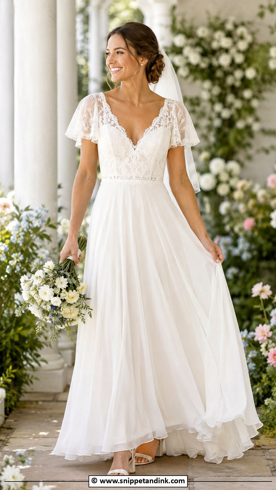 Flutter Sleeve Wedding Dress - Snippet and Ink - 30 70s Wedding Dress Ideas
