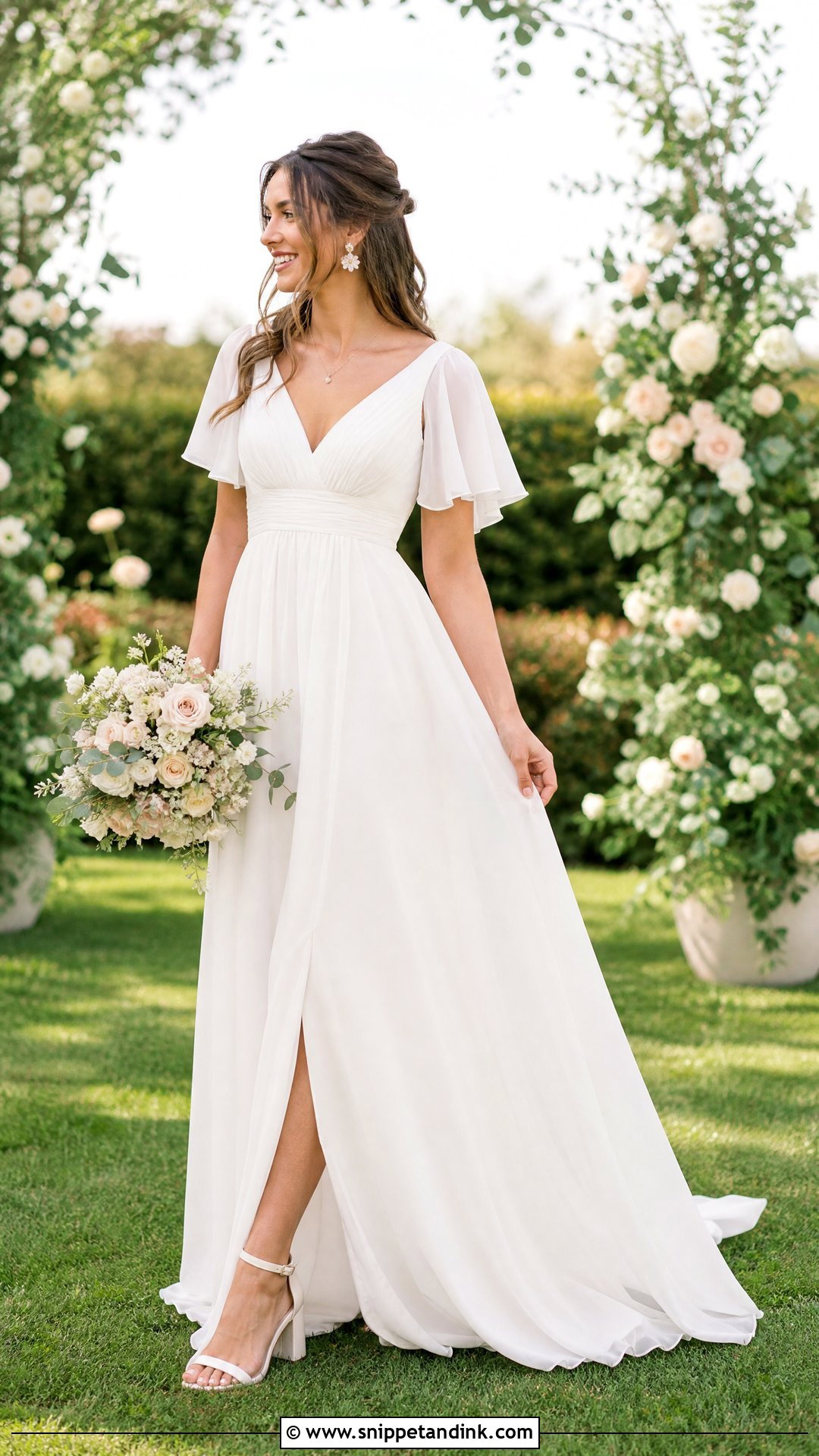 Flutter Sleeves With Empire Waist Wedding Dress - Snippet and Ink - 20 Wedding Sleeves Detachable