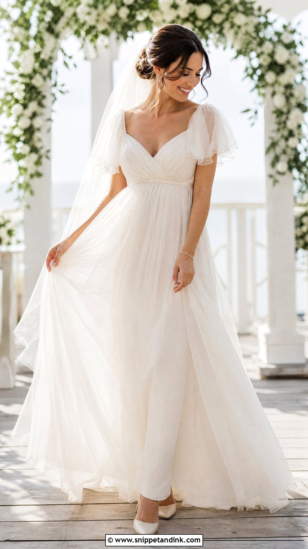 Flutter Tulle Sleeve Empire Wedding Dress - Snippet and Ink - 20 Wedding Dress Tulle Sleeves