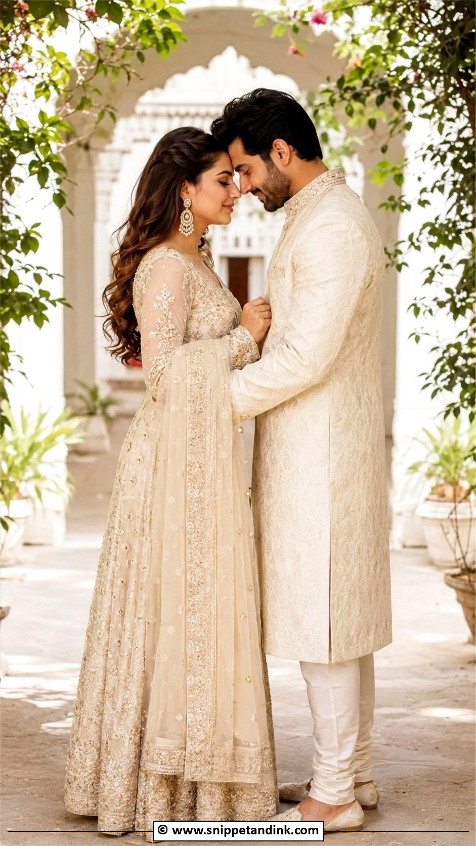 Forehead Touch Couple Pose - Snippet and Ink - 25 Couple Poses in Traditional Wear Ideas