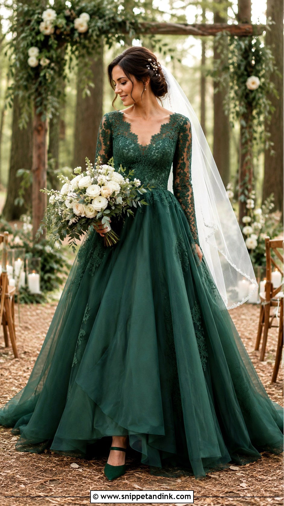 Forest Green Bridal Dress With Lace Bodice - Snippet and Ink - 25 Green Bridal Dress Ideas