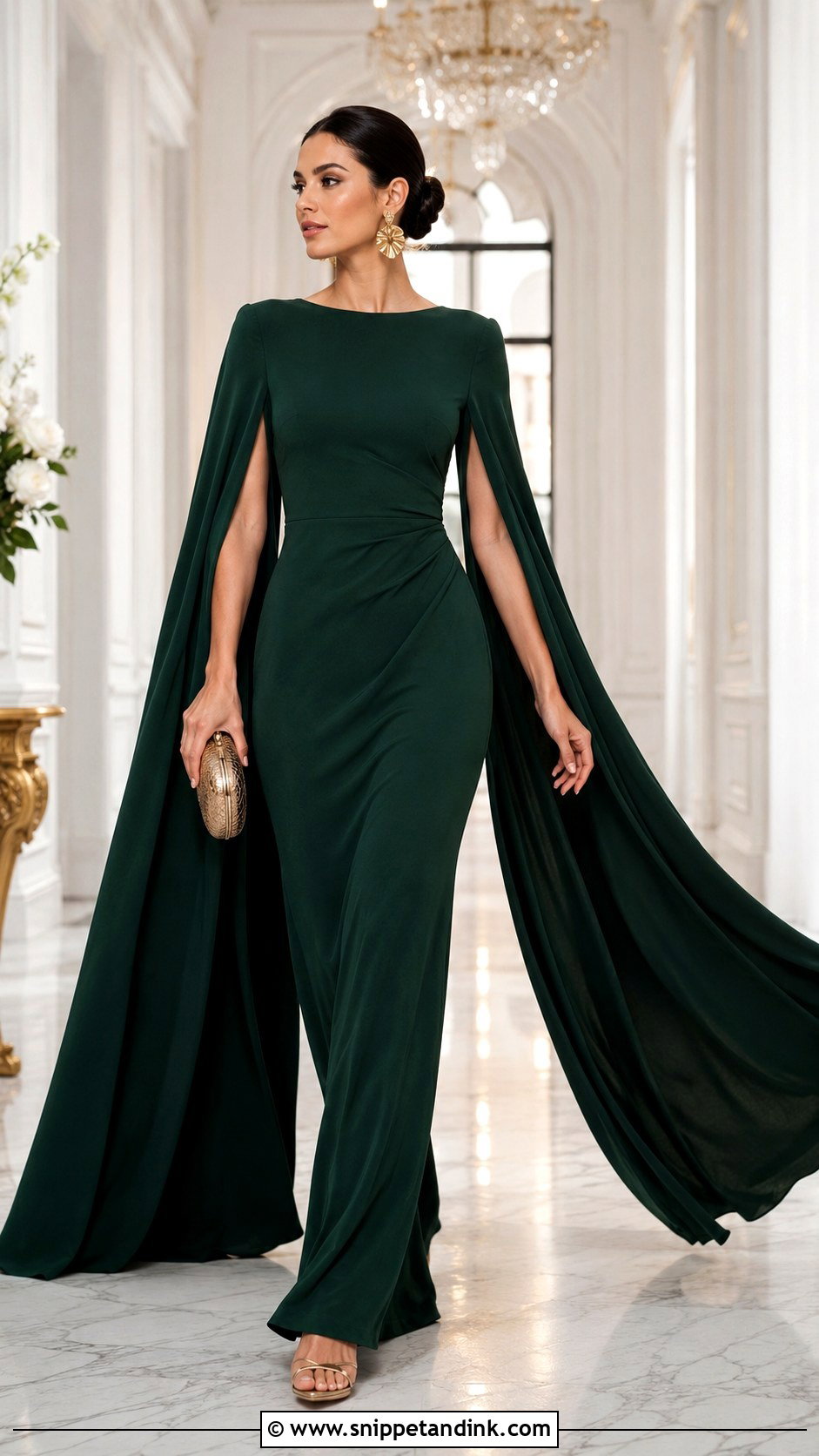 Forest Green Cape Sleeve Gown - Snippet and Ink - 20 Elegant Long Sleeve Gown Ideas