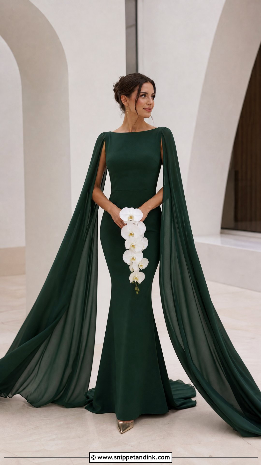 Forest Green Cape Sleeve Wedding Dress - Snippet and Ink - 25 Forest Green Wedding Dress Ideas