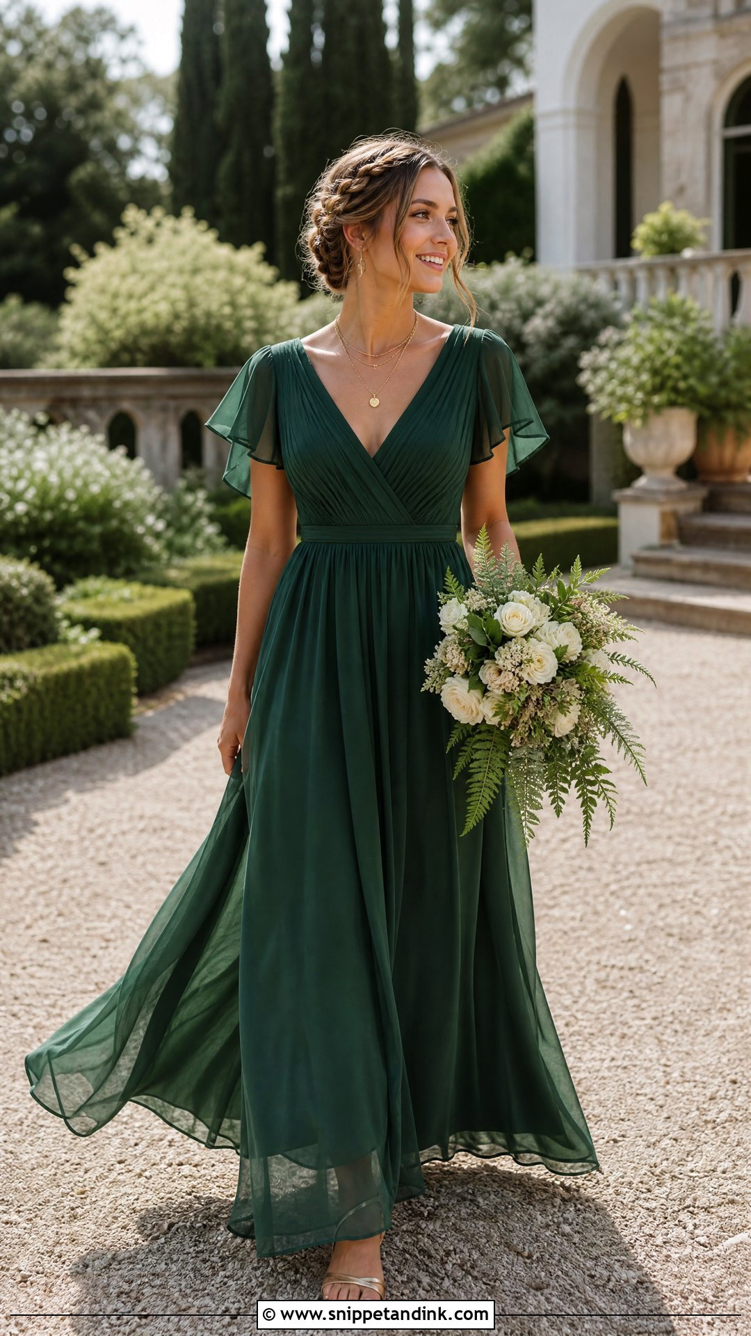Forest Green Chiffon Empire Waist Wedding Dress - Snippet and Ink - 25 Forest Green Wedding Dress Ideas