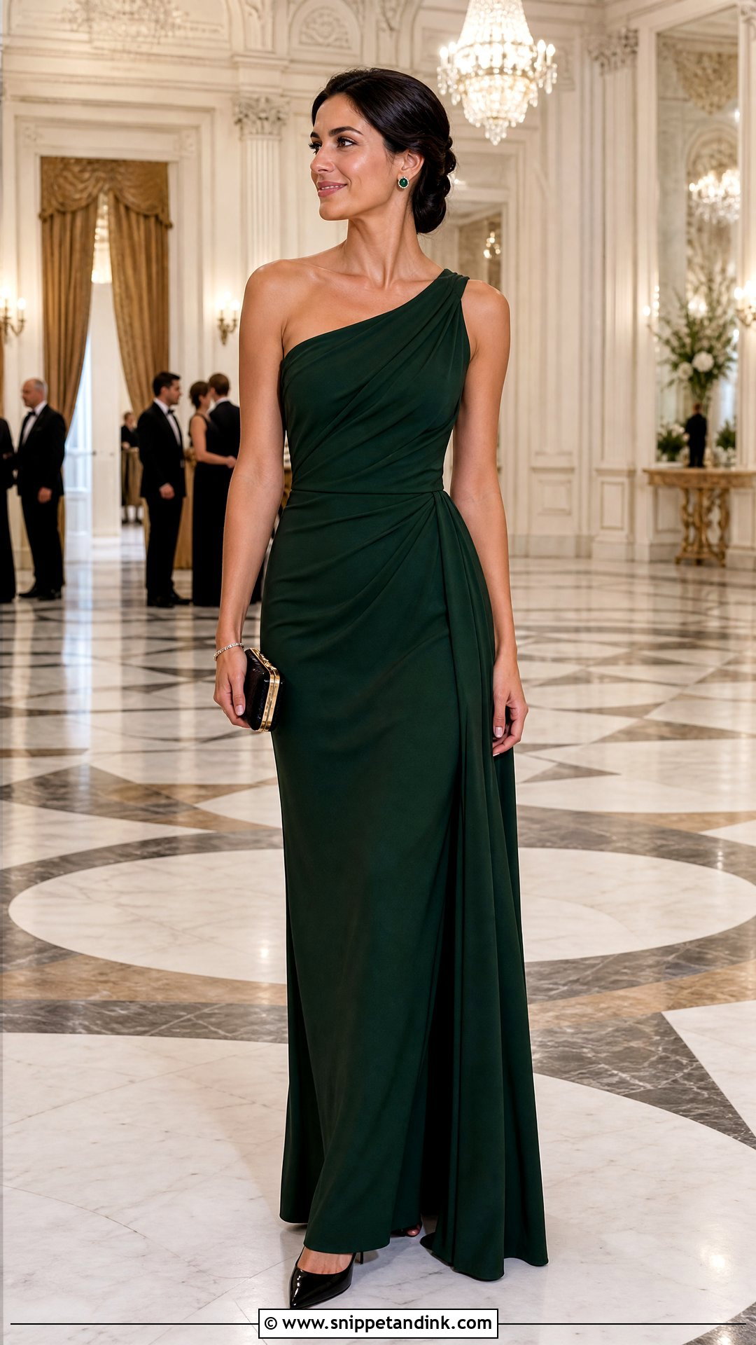 Forest Green Crepe Gown Wedding Outfit - Snippet and Ink - 20 Old Money Wedding Outfit Ideas