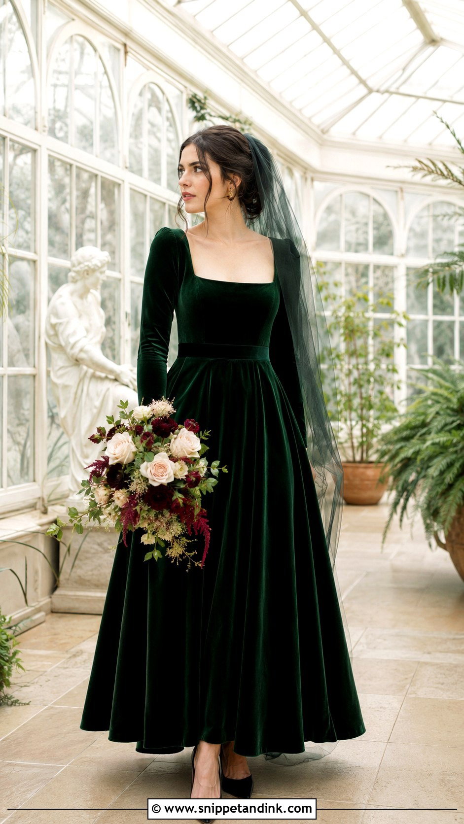 Forest Green Dark Academia Wedding Dress - Snippet and Ink - 20 Dark Academia Wedding Dress Ideas