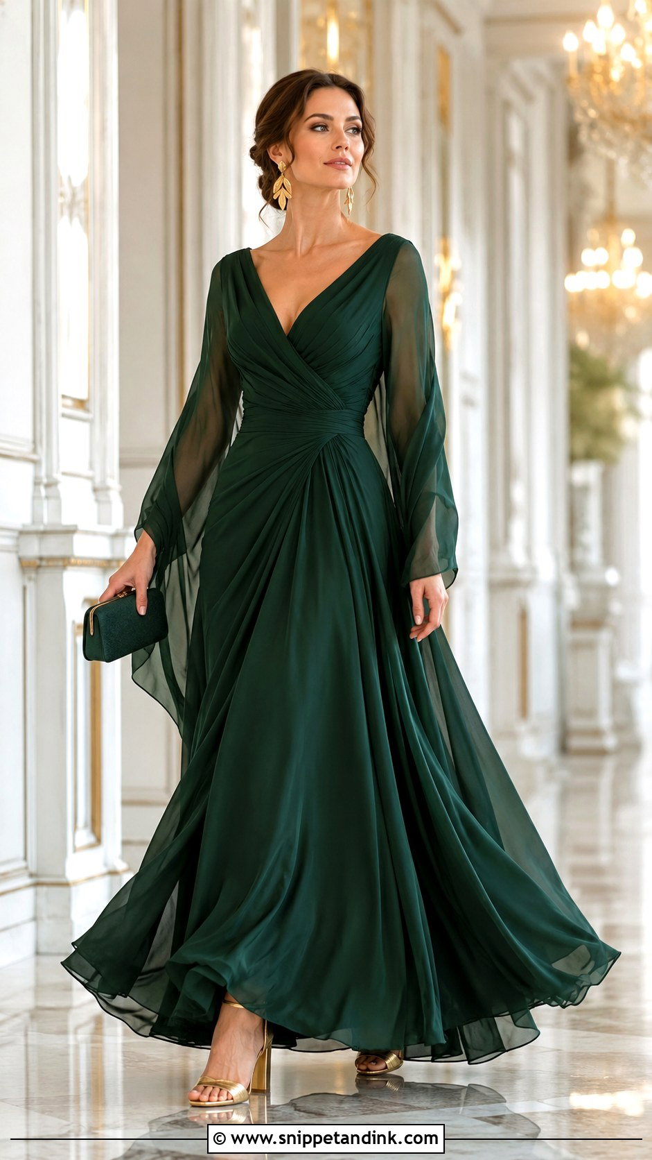 Forest Green Draped Royal Ball Gown - Snippet and Ink - 20 Royal Ball Gown Ideas
