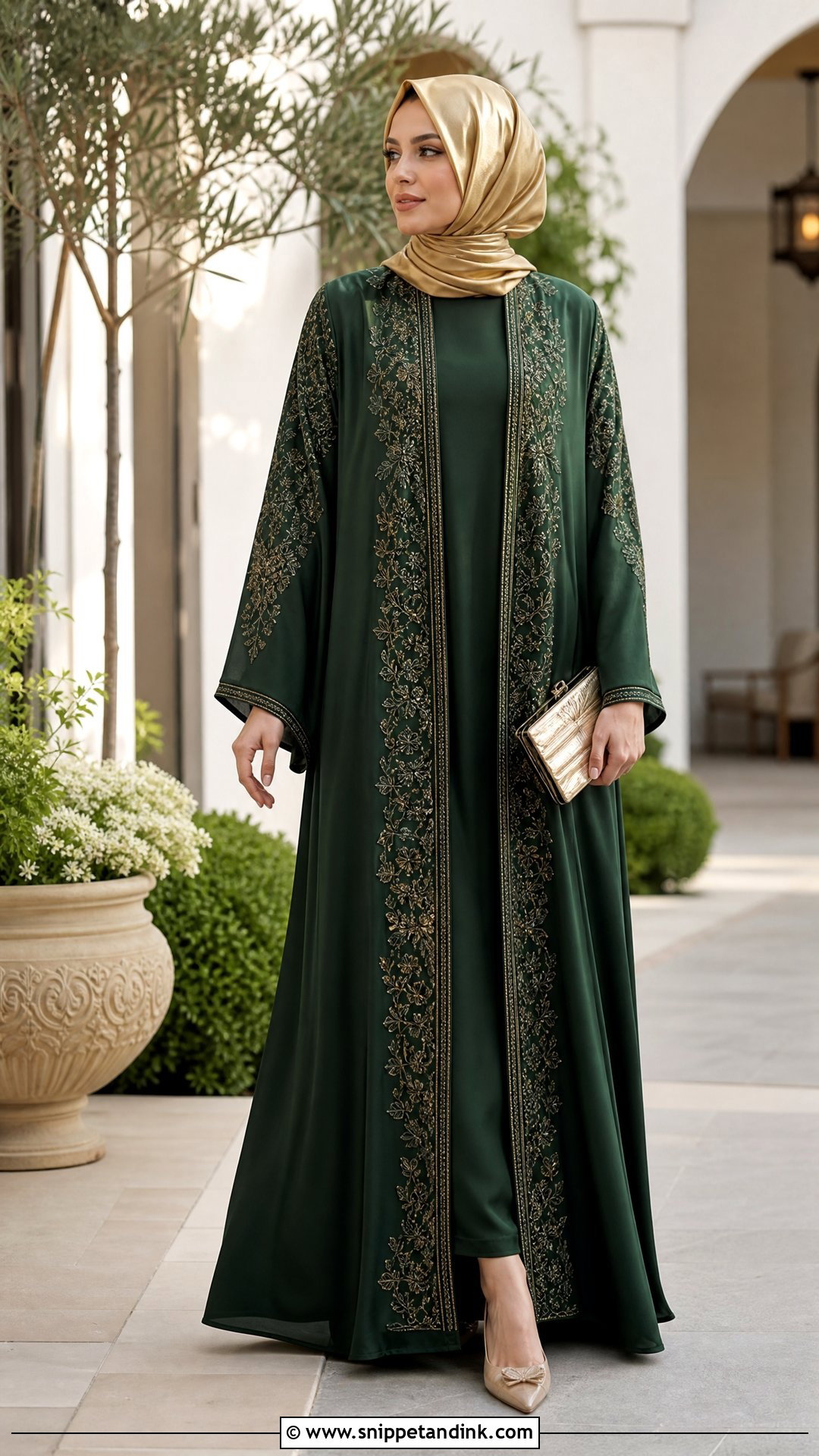 Forest Green Embroidered Abaya Dress - Snippet and Ink - 25 Hijab Formal Dress Ideas