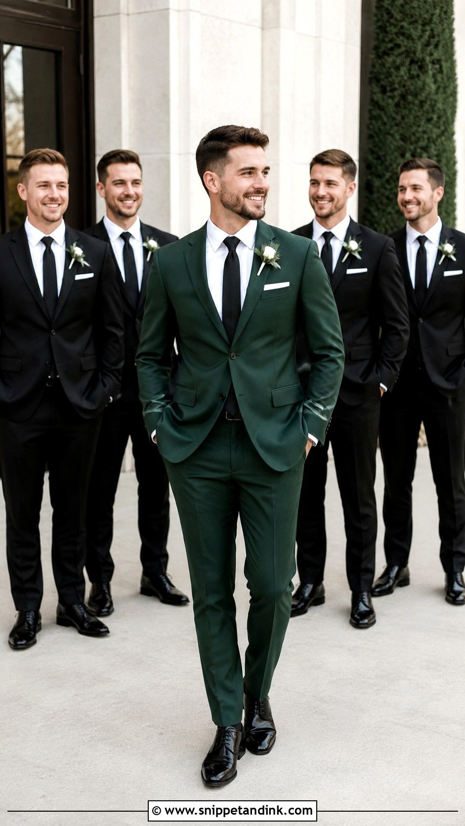 Forest Green Groom Suit With Black Groomsmen Suits - Snippet and Ink - 25 Forest Green Wedding Suit Ideas