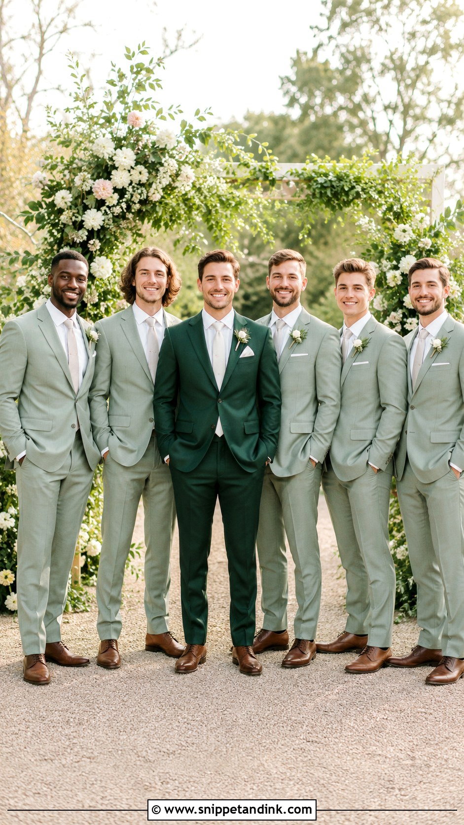 Forest Green Groom Suit With Sage Groomsmen Suits - Snippet and Ink - 25 Forest Green Wedding Suit Ideas